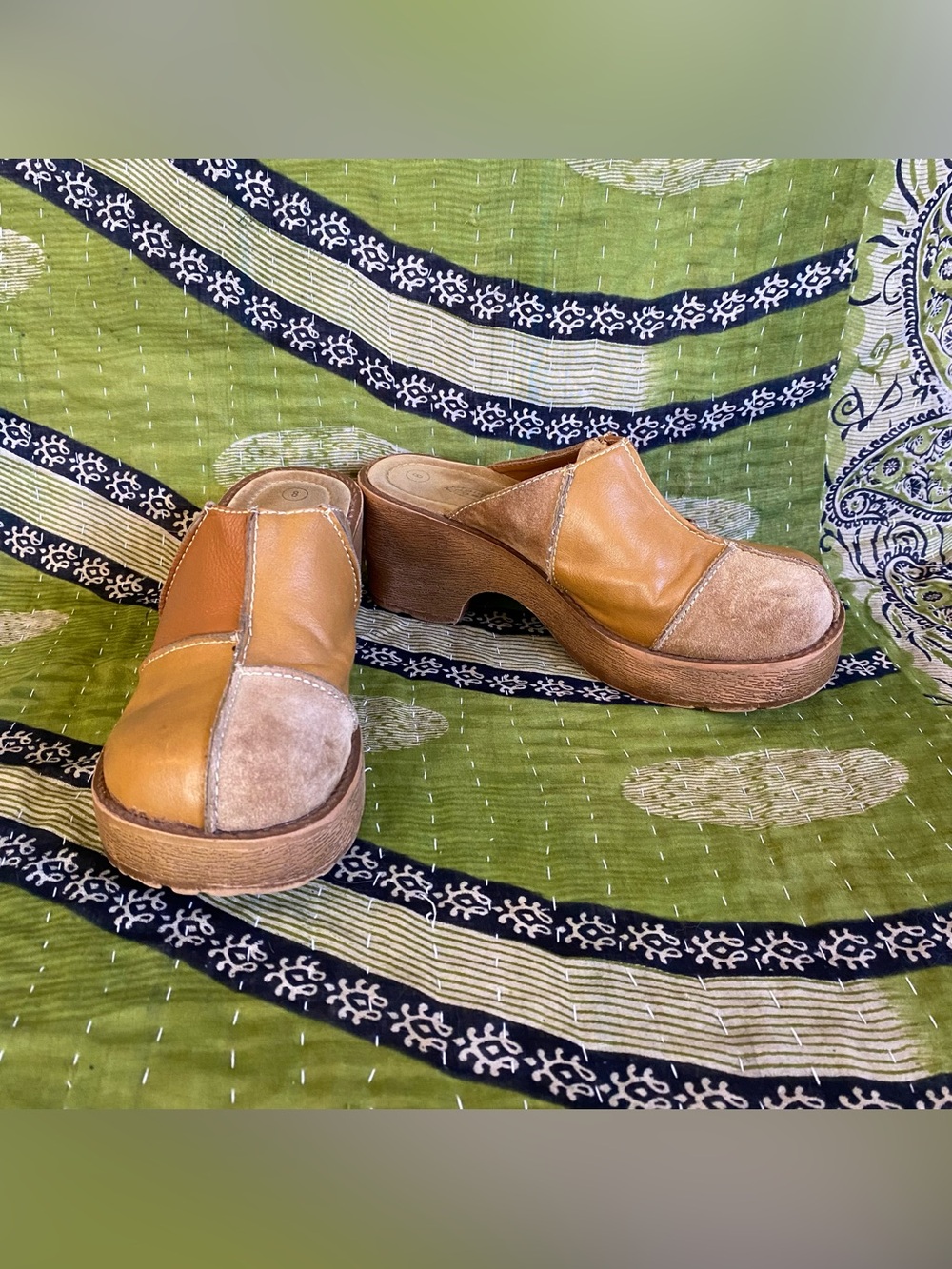 Vintage Y2K Lower East Side Leather Patchwork Chunky Mule Clogs 8 Goblincore